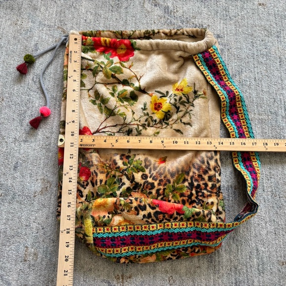 JOHNNY WAS Floral and Leopard Print Bag with Multicolor Strap Boho Trendy - Picture 5 of 6